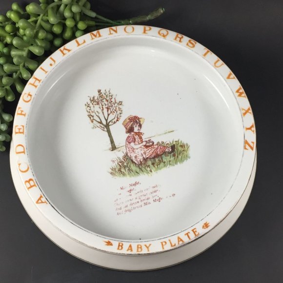 Ridgways England Other - Heavy Antique English Porcelain Mother Goose Baby Dish Alphabet Little Miss Muff